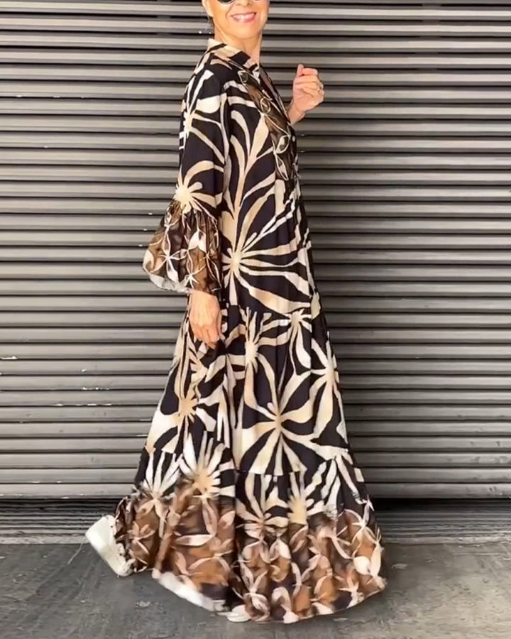 Damen Langarm Maxikleid Mit Blumenmuster