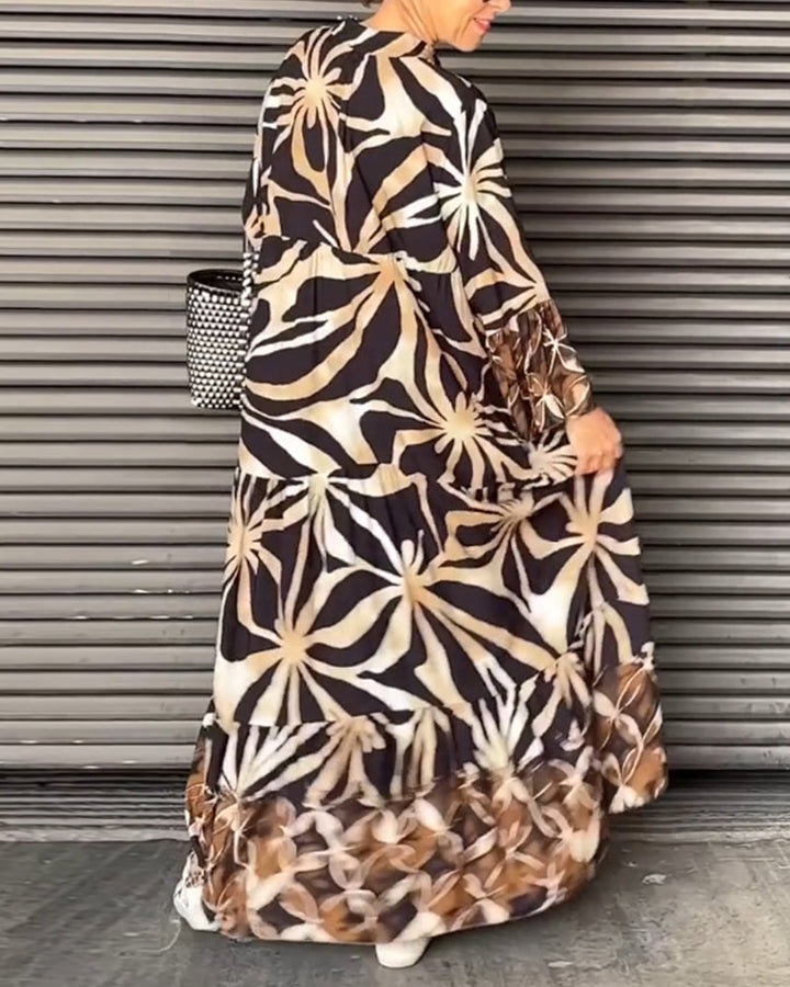 Damen Langarm Maxikleid Mit Blumenmuster
