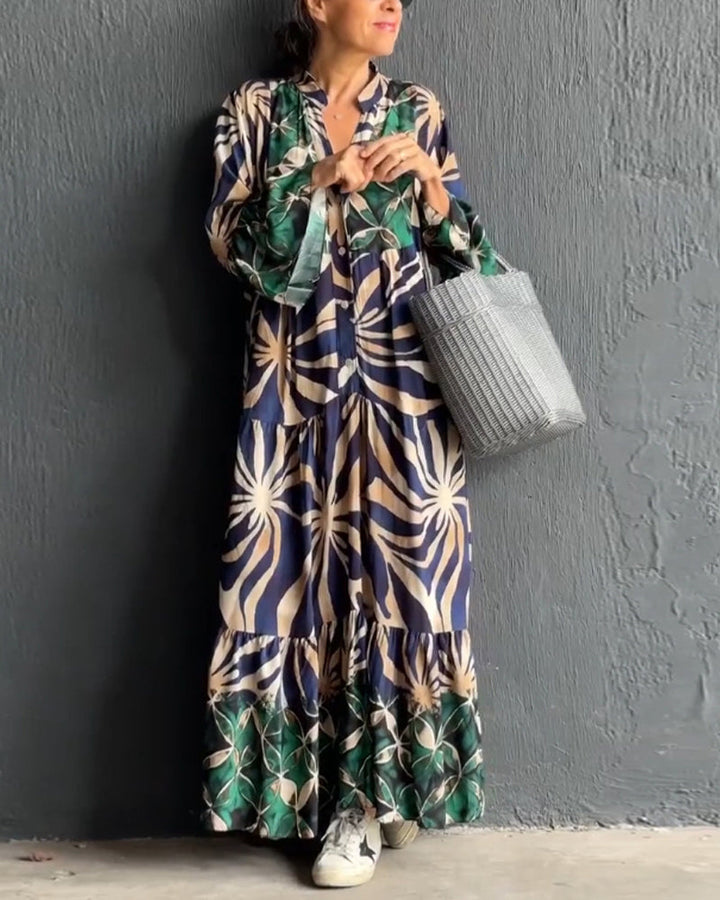 Damen Langarm Maxikleid Mit Blumenmuster