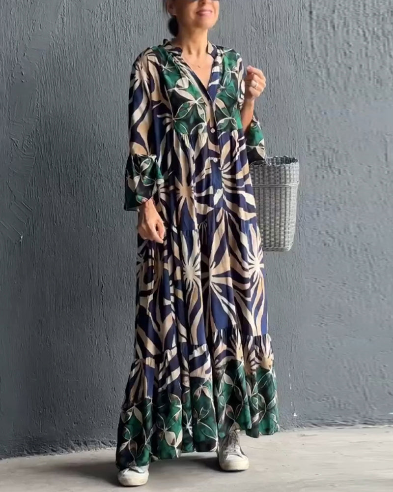 Damen Langarm Maxikleid Mit Blumenmuster