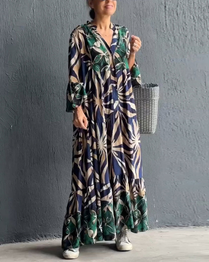 Damen Langarm Maxikleid Mit Blumenmuster