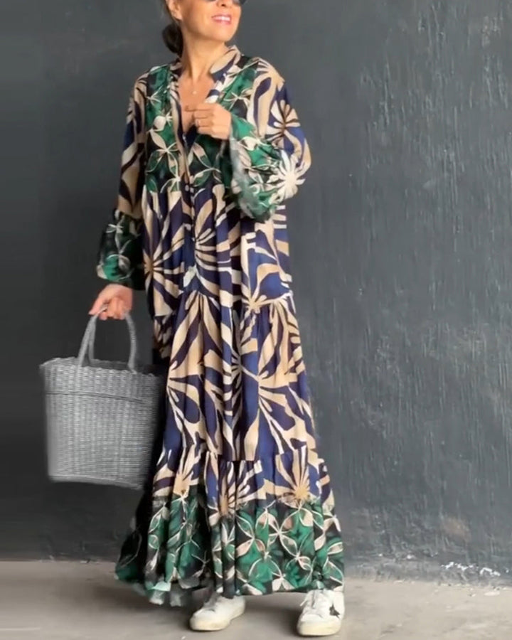 Damen Langarm Maxikleid Mit Blumenmuster
