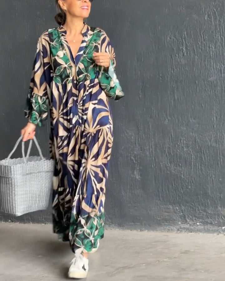 Damen Langarm Maxikleid Mit Blumenmuster