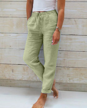 Damen High-Waist Leinenhose – Luftige Sommer Freizeit Hose
