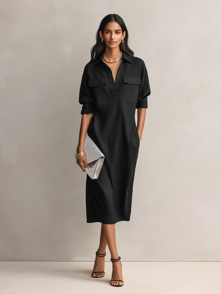 Midikleid aus Baumwoll-Leinen mit Hemdkragen