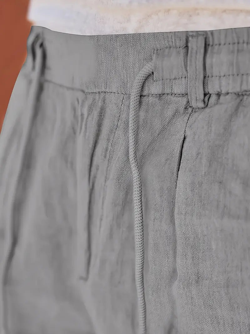 Herren Weit Geschnittene Leinenhose – Freizeit Sommerhose Mit Kordelzug