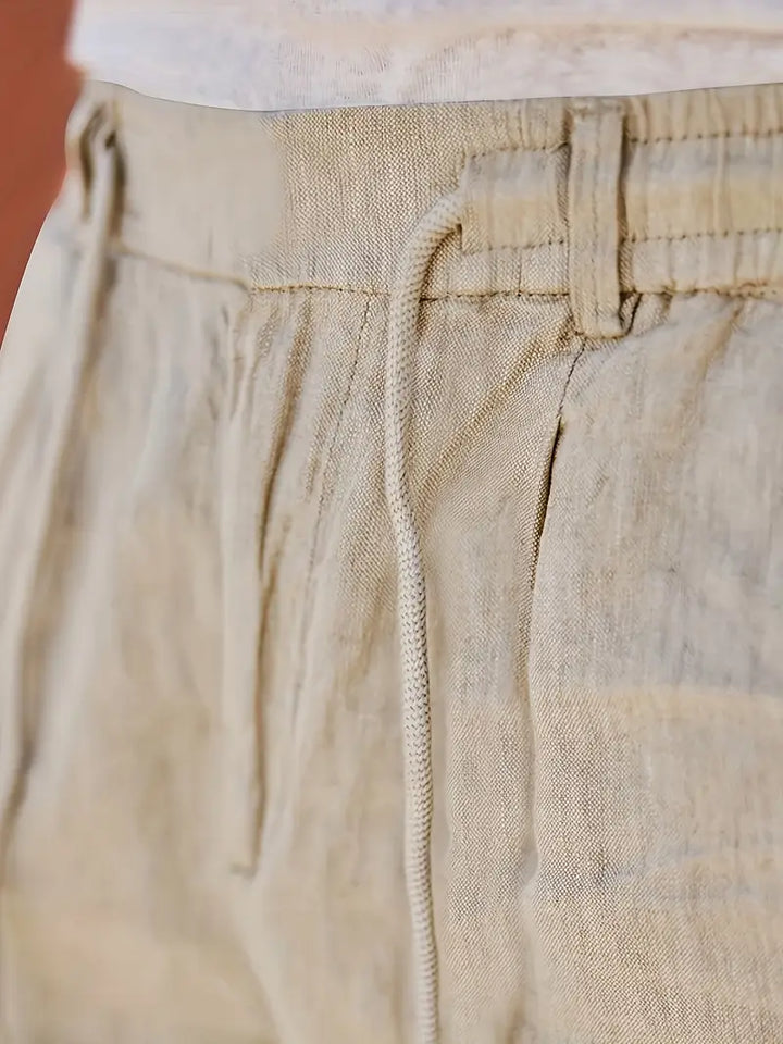 Herren Weit Geschnittene Leinenhose – Freizeit Sommerhose Mit Kordelzug