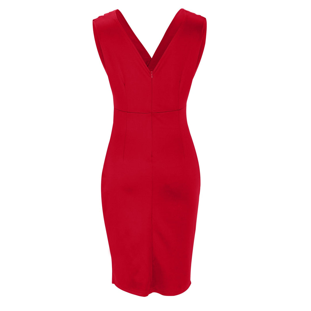 Damen V-Ausschnitt Figurbetontes Business Kleid - Kurzarm Mit Schlitz