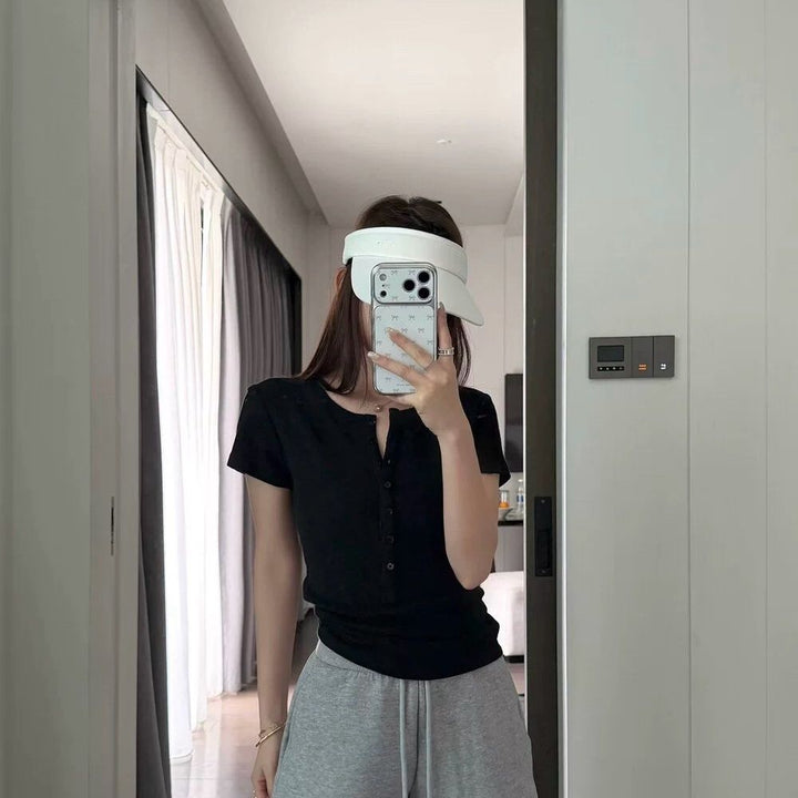 Damen Kurzarm T-Shirt Mit Knopfleiste – Lässiges Slim Fit Oberteil