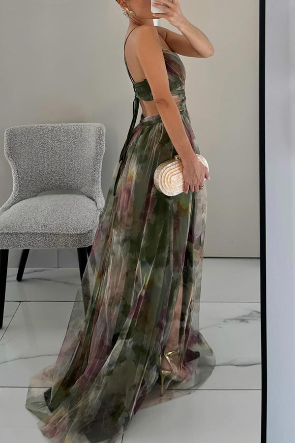 Damen Florales Fließendes Maxikleid – Ärmelloses Elegantes Hochzeitsgast Kleid