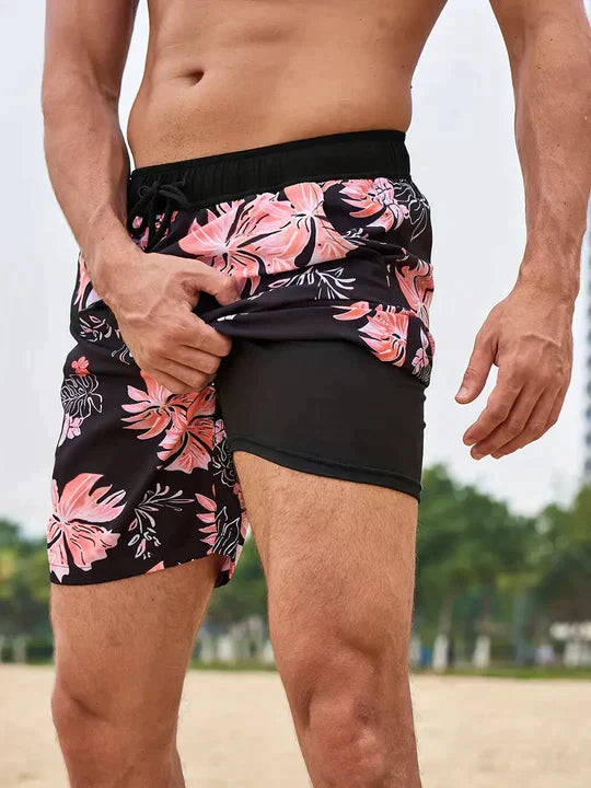 Herren Schnelltrocknende Badehose Mit Kompressions-Innenshorts – Sportliche Strandshorts
