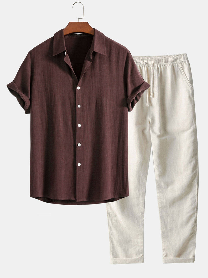 Herren Sommer Zweiteiler Set – Leichtes Hemd Mit Freizeit Hose