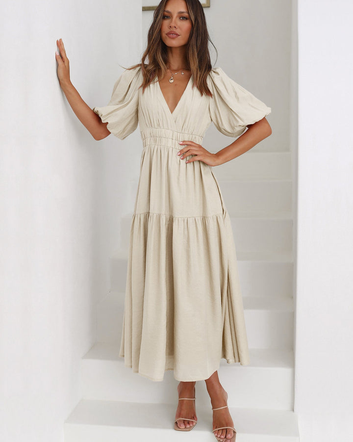 Damen MaxiKleid Mit V-Ausschnitt