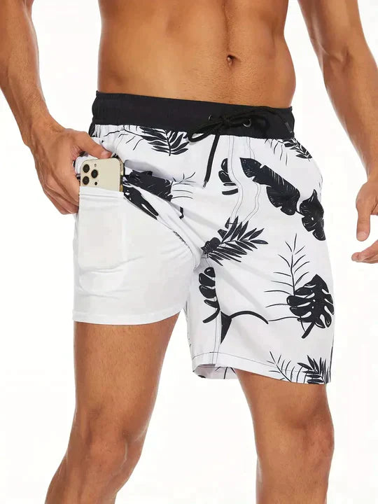 Herren Schnelltrocknende Badehose Mit Kompressions-Innenshorts – Sportliche Strandshorts