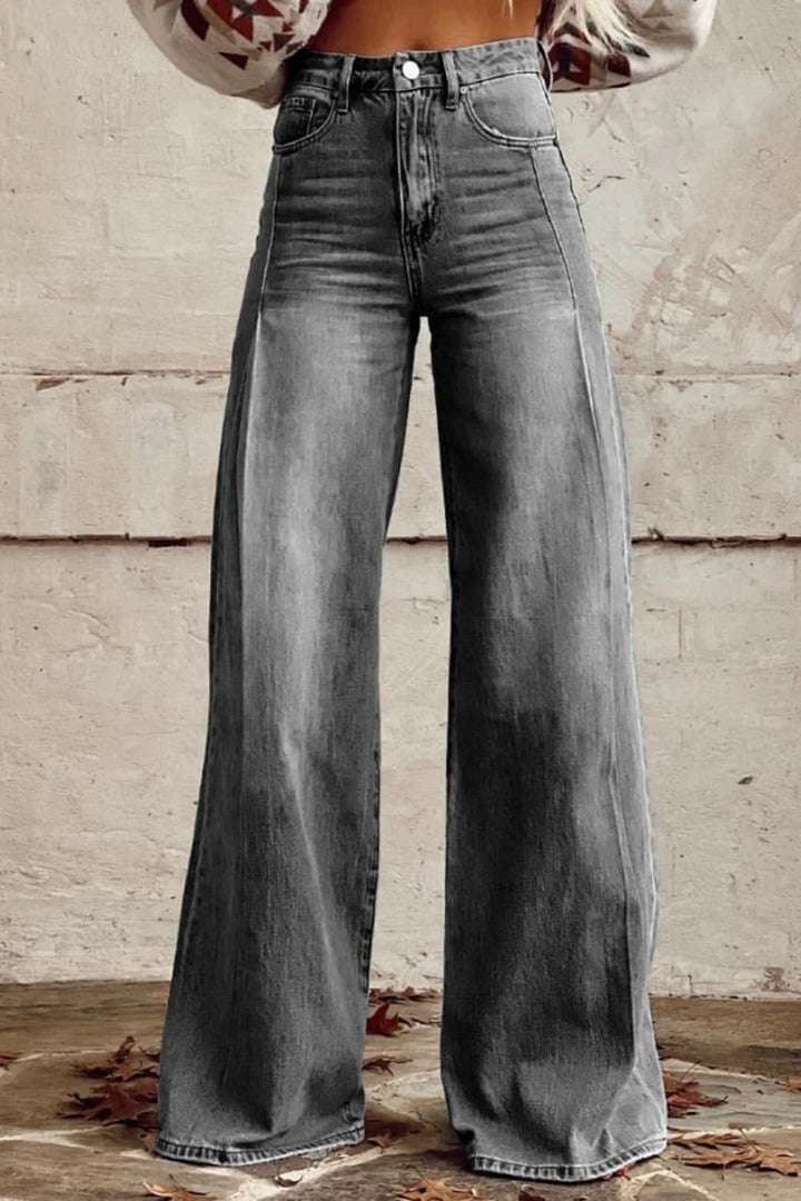 Damen-Jeans mit weitem Bein und Print – Schlaghose aus Denim mit Statement-Charakter.