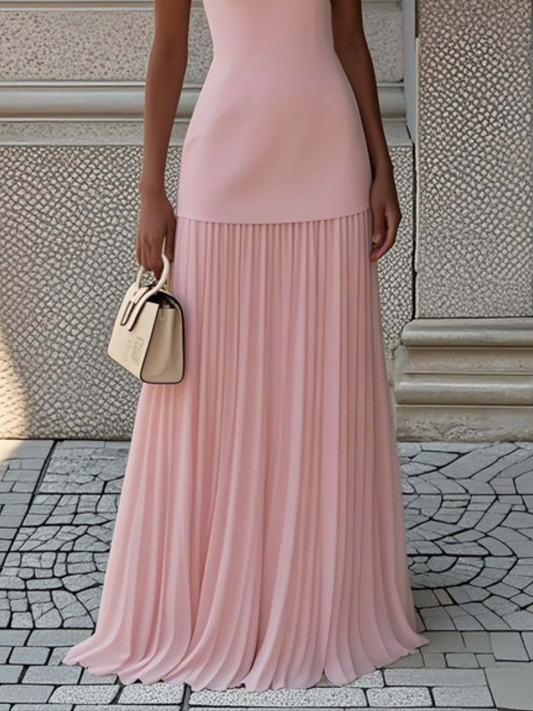 Ärmelloses Maxikleid für Damen mit fließenden Falten – Elegantes Brautjungfernkleid