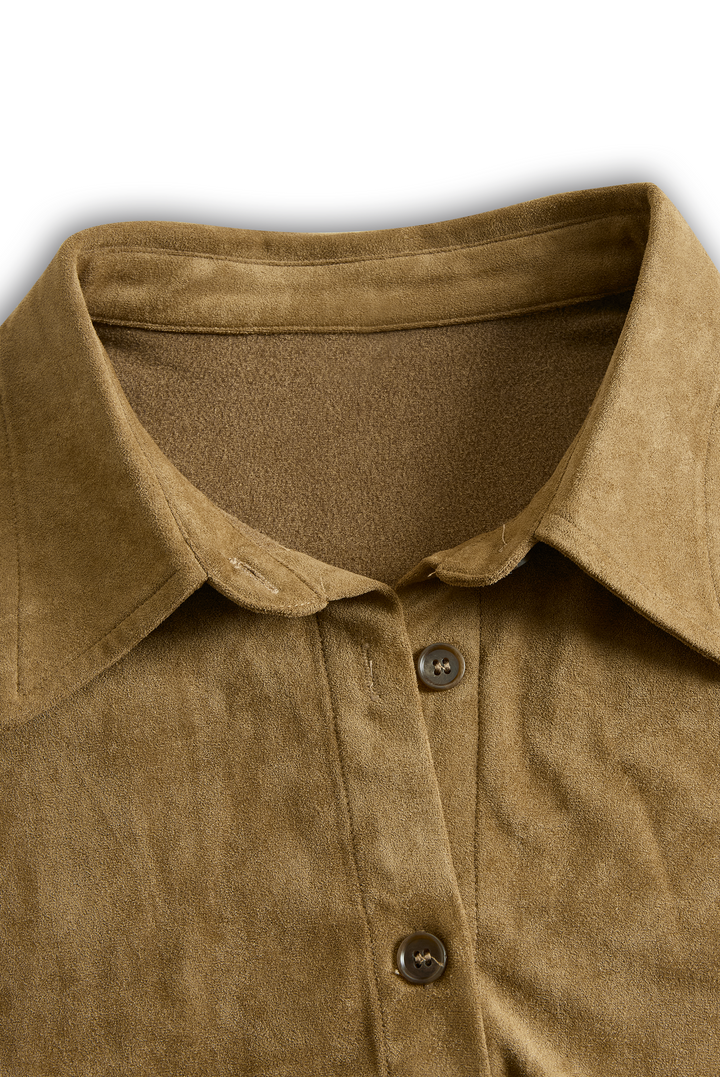 Midikleid in Wildleder-Optik mit Reverskragen und Knopfleiste