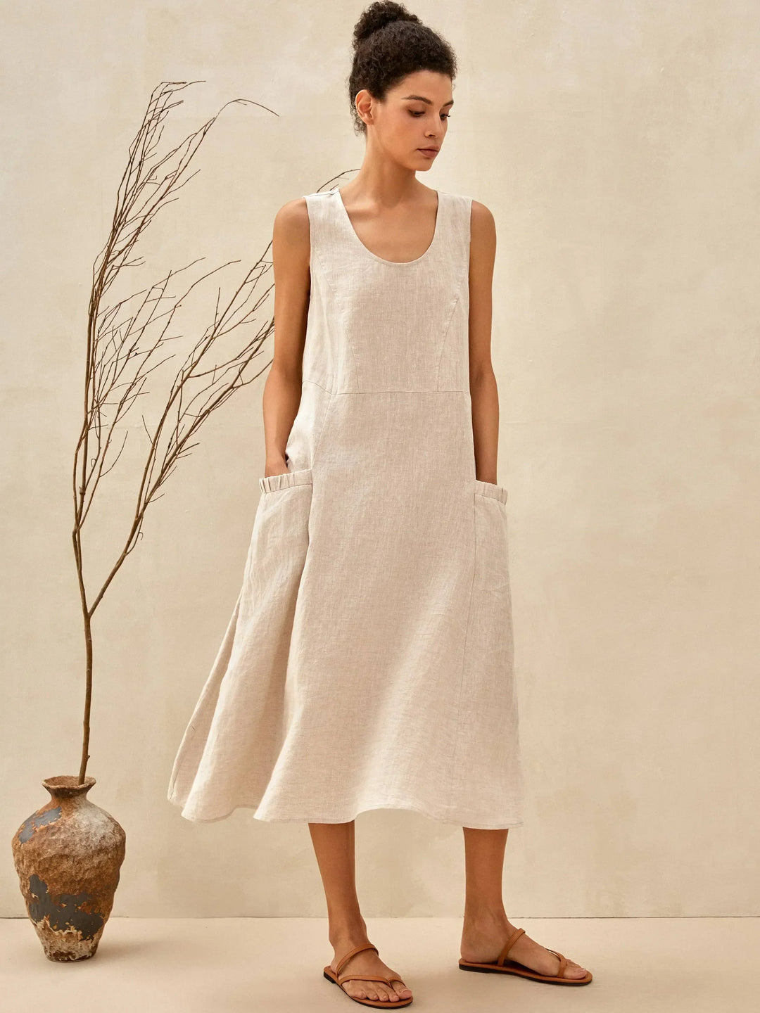 Damen Ärmelloses Sommerkleid Mit Taschen