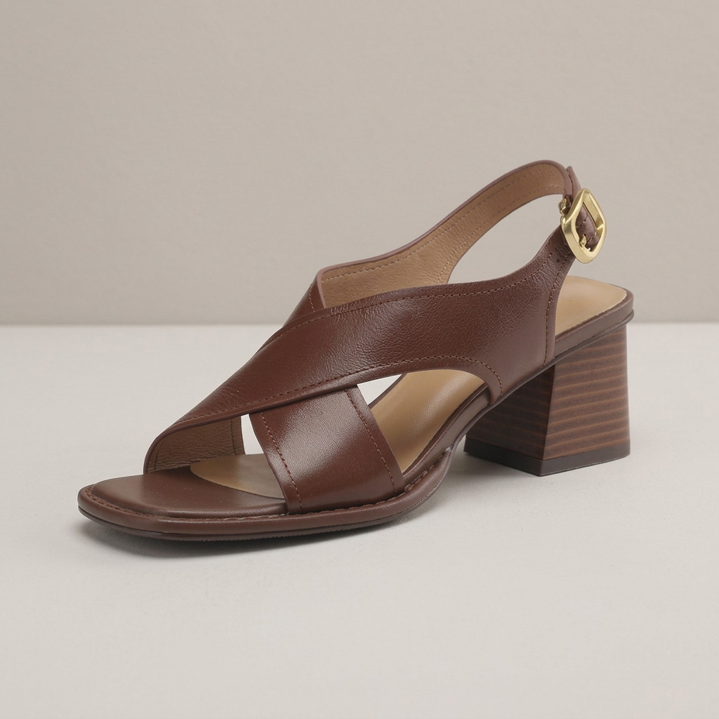 Damen Offene Blockabsatz Ledersandalen