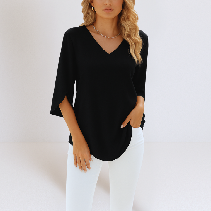 Damen Leichte Bluse Mit V Ausschnitt Und Langarm