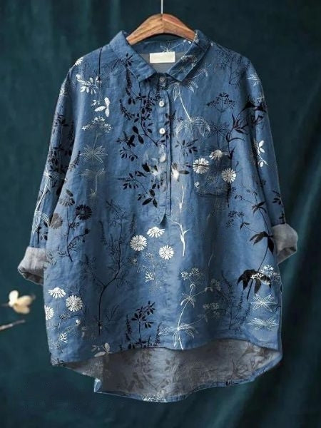 Damen Langarm Bluse Mit Blumenmuster