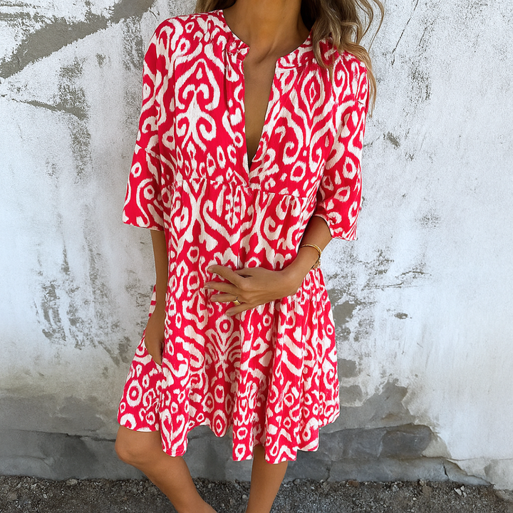 Damen Kleid Mit V Ausschnitt Und Lockerer Passform