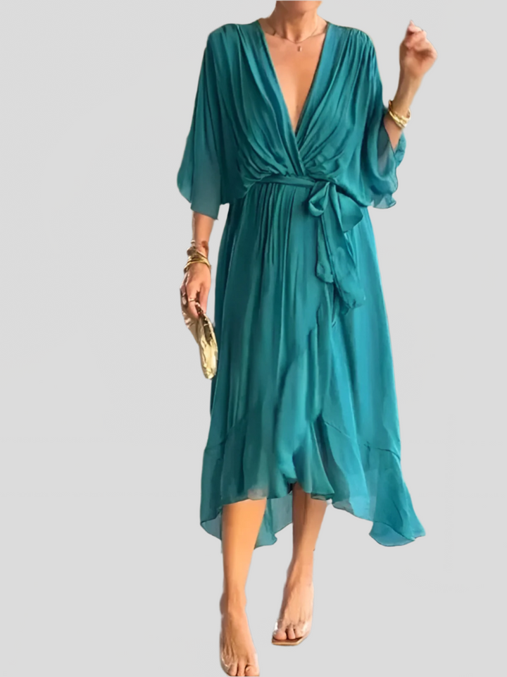 Damen Kleid Mit V Ausschnitt Und Wickelstil