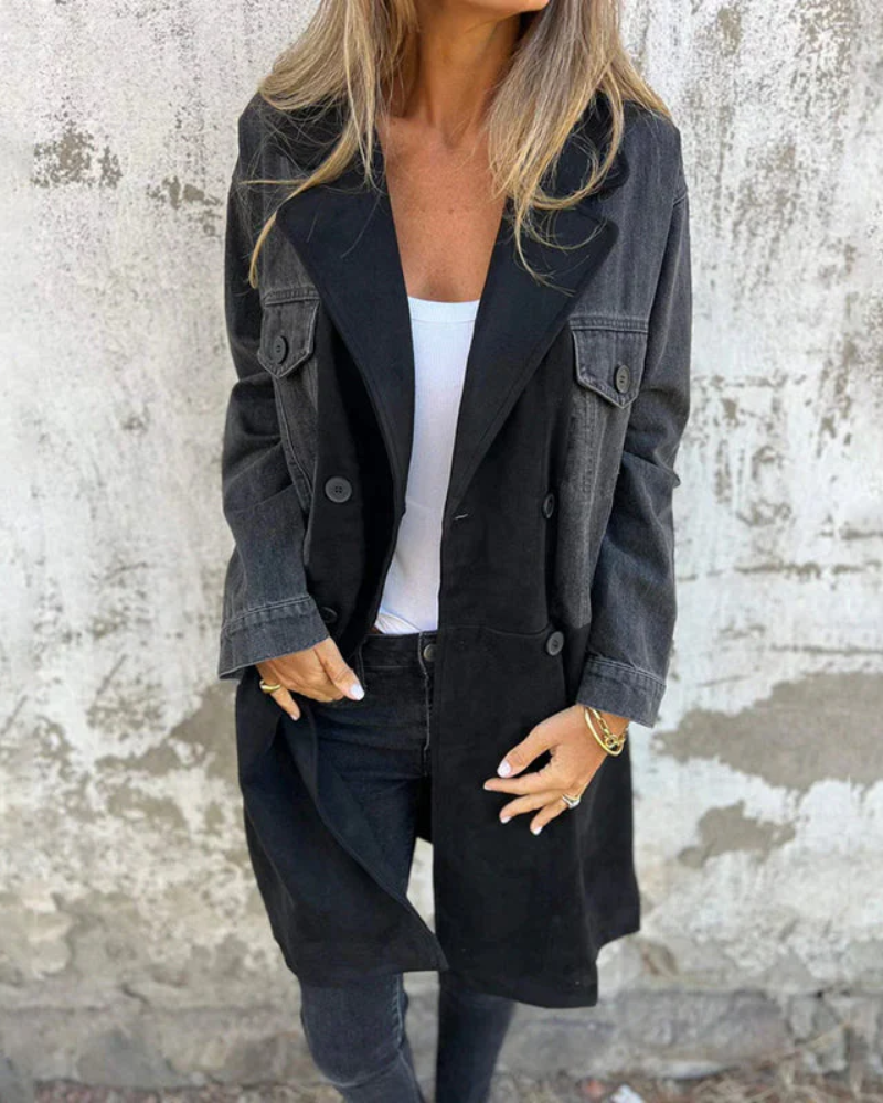 Damen Geknöpfte Wildleder Denim Jacke