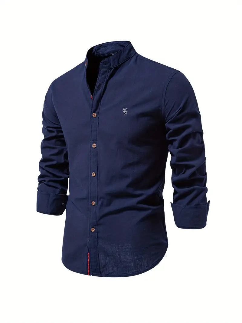 Herren Stehkragen Button Down Hemd - Stilvolles Langarm