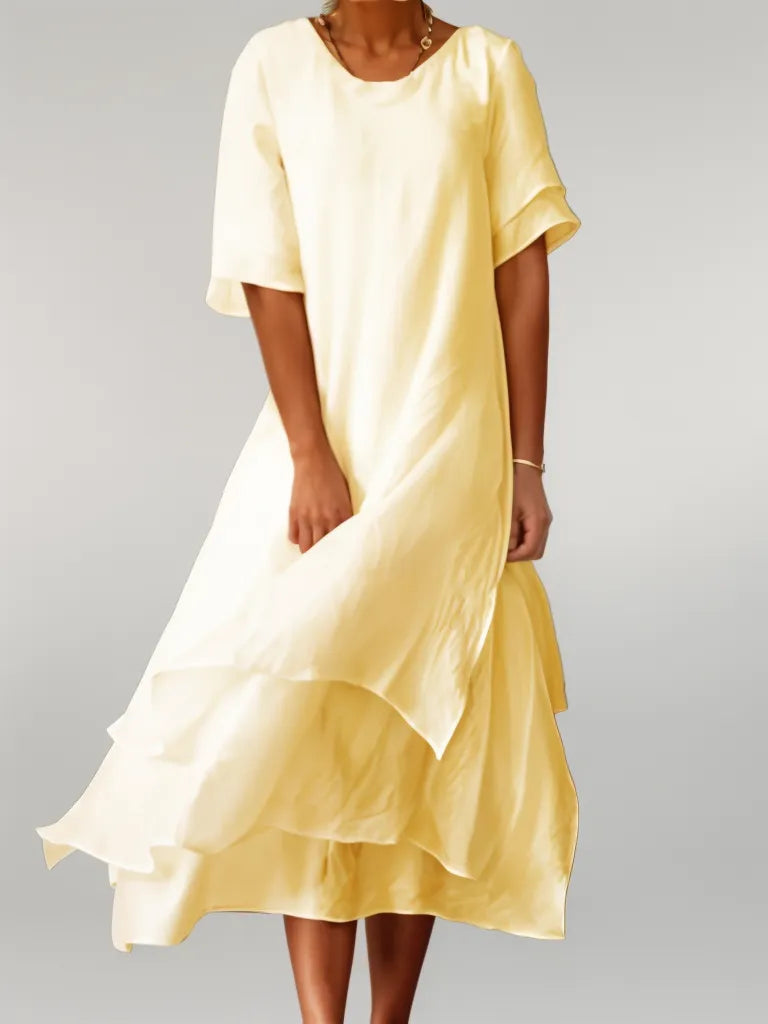 Damen Kurzarm Lagenkleid