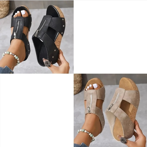 Damen Leder Plattform Hausschuhe