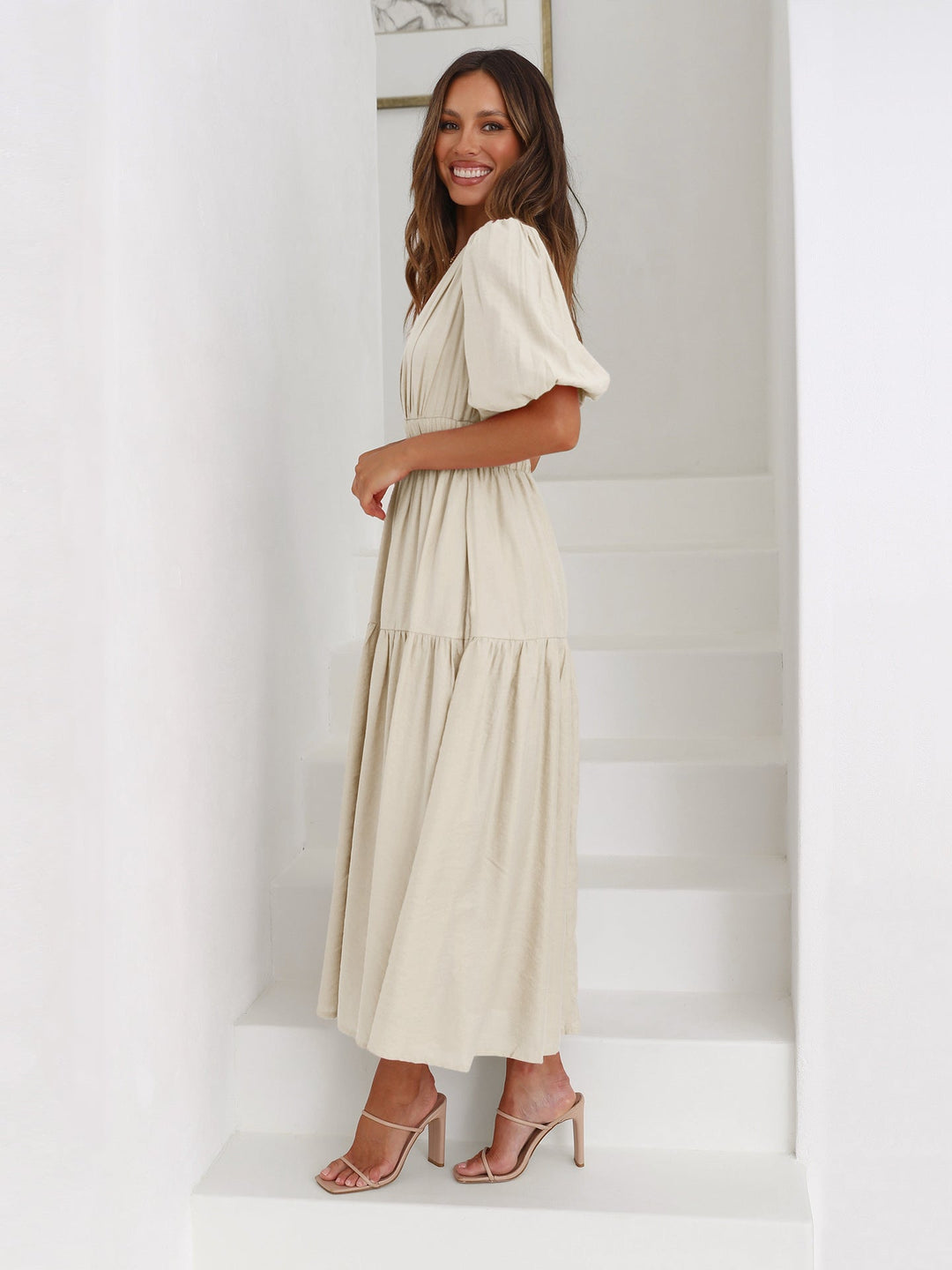 Damen MaxiKleid Mit V-Ausschnitt