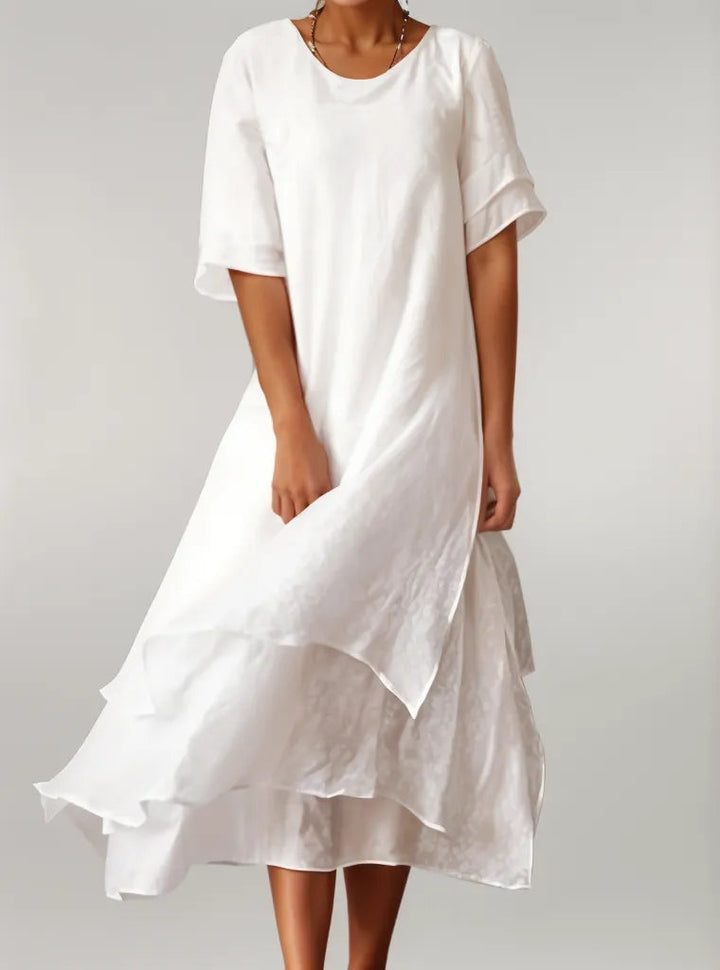 Damen Kurzarm Lagenkleid
