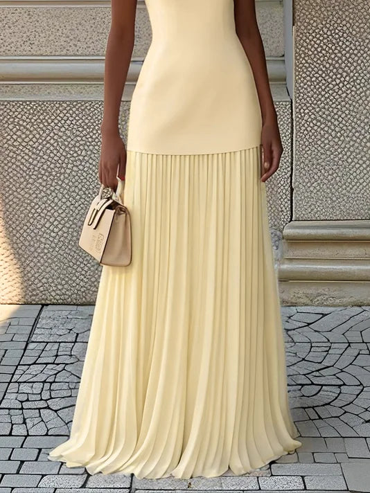 Ärmelloses Maxikleid für Damen mit fließenden Falten – Elegantes Brautjungfernkleid