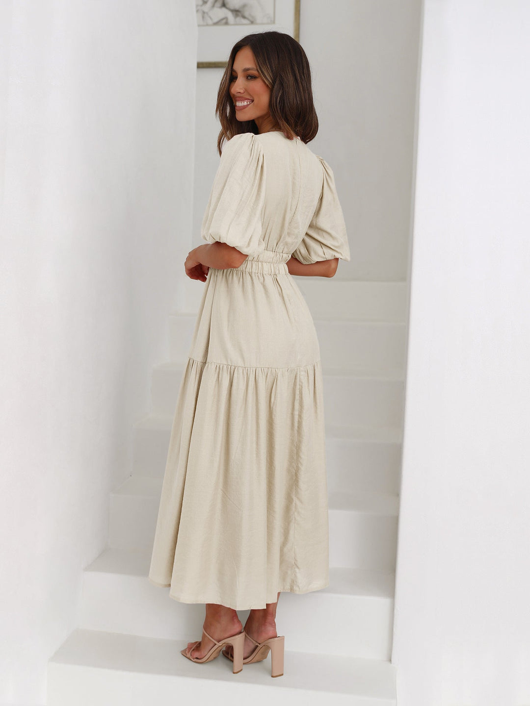 Damen MaxiKleid Mit V-Ausschnitt