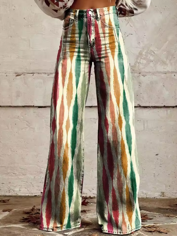 Damen stilvolle bunte Träne Tropfen drucken Boho Denim Hose