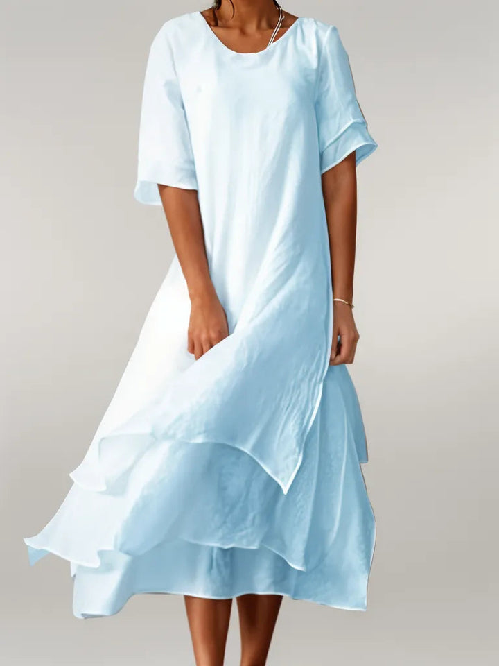Damen Kurzarm Lagenkleid
