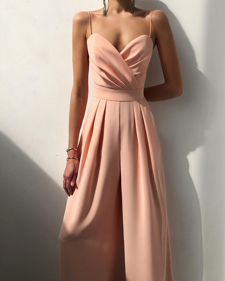 Heidi-Mode | Damen Eleganter Fließender Jumpsuit mit Spaghettibändern für Festliche Anlässe