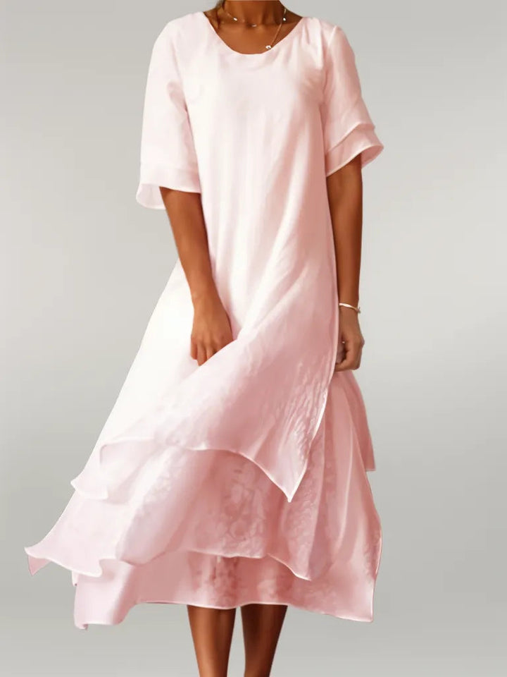 Damen Kurzarm Lagenkleid