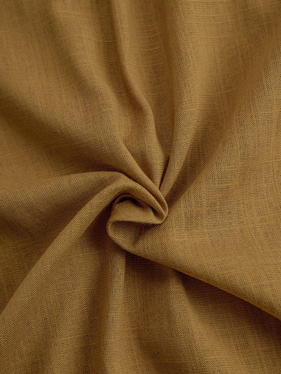 Senfgelbes Hemdblusen-Midikleid aus Leinen-Mix