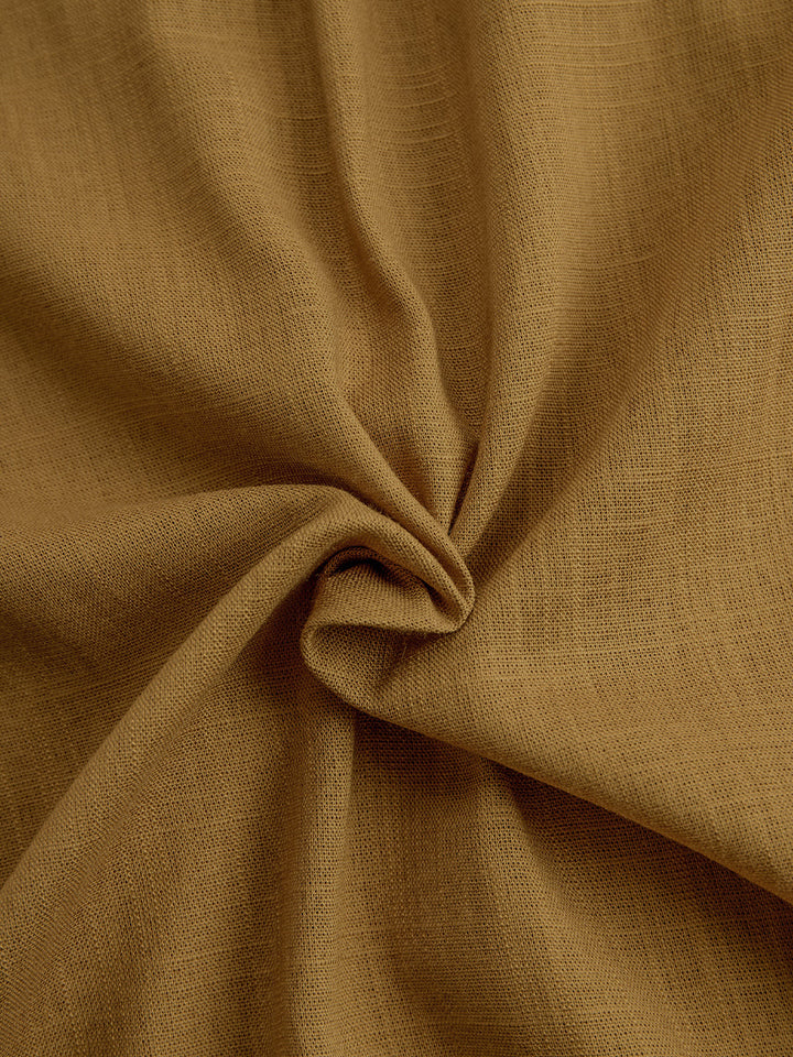 Senfgelbes Hemdblusen-Midikleid aus Leinen-Mix