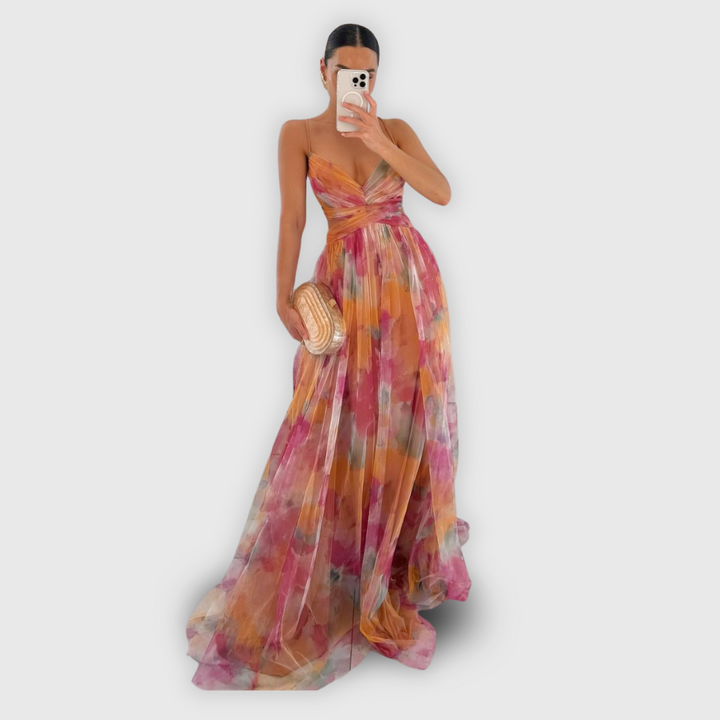 Damen Ärmelloses Blumen Chiffonkleid
