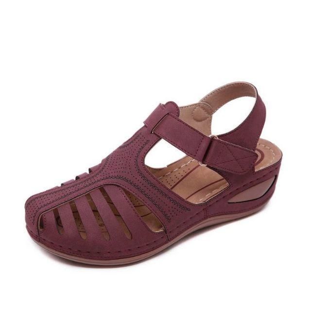 Damen Geschlossene Leder Keilsandalen