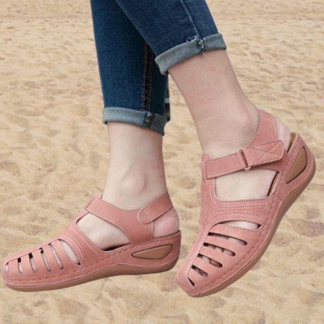 Damen Geschlossene Leder Keilsandalen