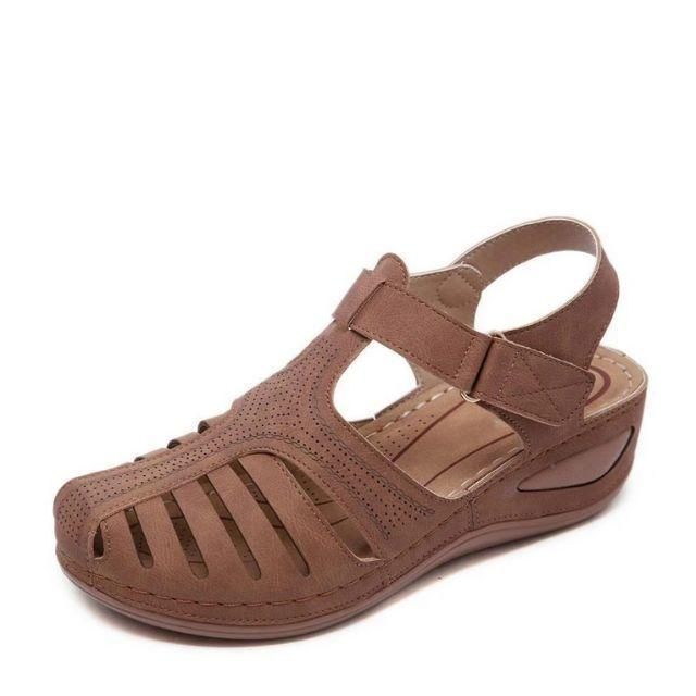 Damen Geschlossene Leder Keilsandalen