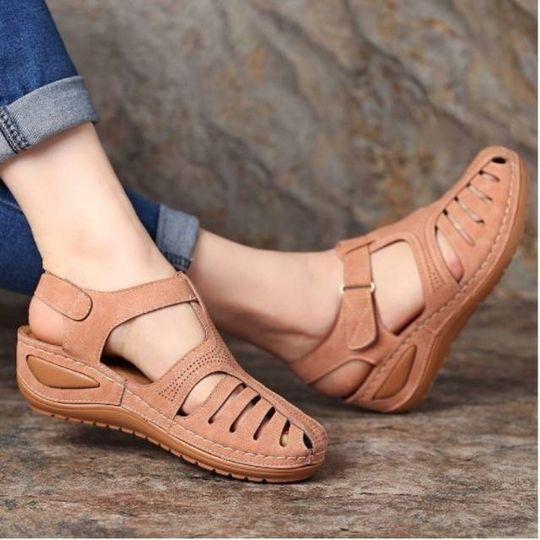 Damen Geschlossene Leder Keilsandalen