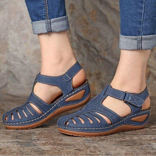 Damen Geschlossene Leder Keilsandalen