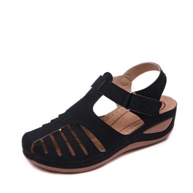 Damen Geschlossene Leder Keilsandalen