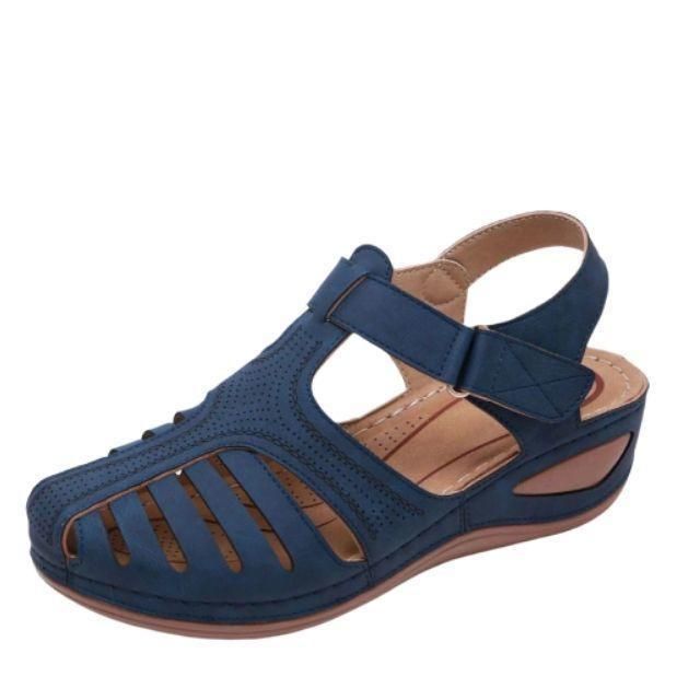 Damen Geschlossene Leder Keilsandalen