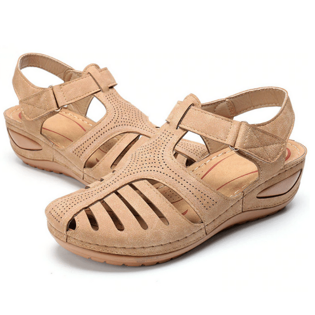 Damen Geschlossene Leder Keilsandalen